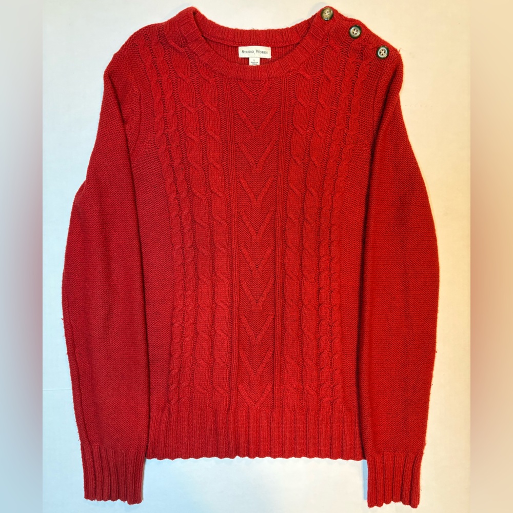 Studio Works Red Cable Knit Pullover Sweater Wool… - image 8